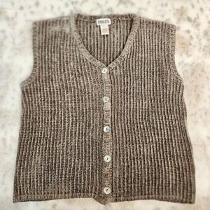 Chico's Chenille Taupe Vest S/M Button Front Sleeveless Ribbed Knit Sweater Goth